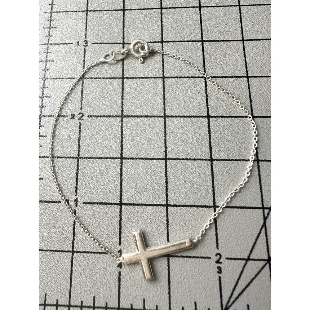 925 Italy Sterling Silver Cross Charm Bracelet 7.5”
